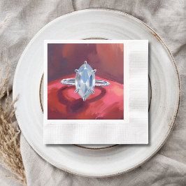 Guardanapo De Papel Anel de Noivado com Diamante Marquise em Aquarela 