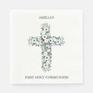 Guardanapo De Papel Anêmonas e Eucalipto cruzam Primeira Comunhão Sagr