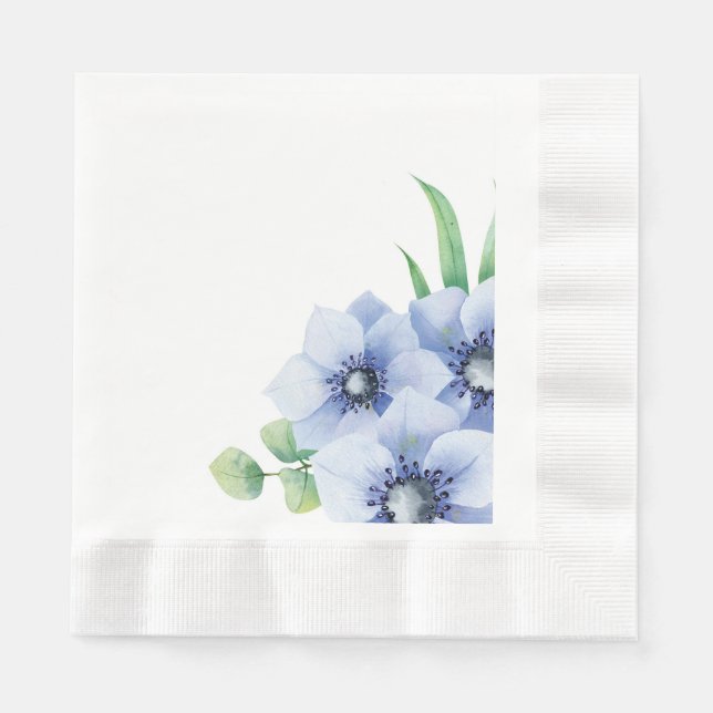 Guardanapo De Papel Anemone Azul e Eucalyptus Wedkin Napkin (Frente)