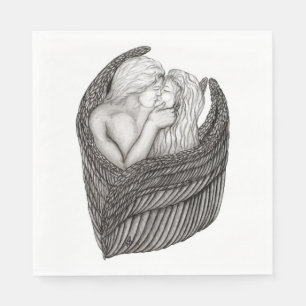 Guardanapo De Papel Angels Kissing, Design preto e branco