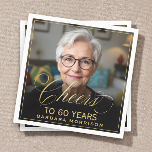 Guardanapo De Papel Anima 60 anos Foto de aniversário Dourada Preto