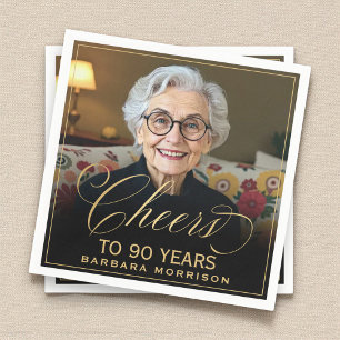 Guardanapo De Papel Anima 90 anos Foto Dourada de aniversário