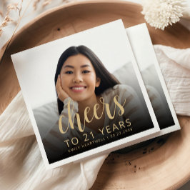 Guardanapo De Papel Animações Douradas de Script de Foto do aniversári