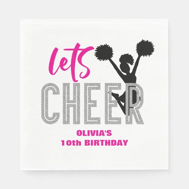 Guardanapo De Papel Animadora Rosa Prata Preto Aniversário de Cheerlea (Frente)