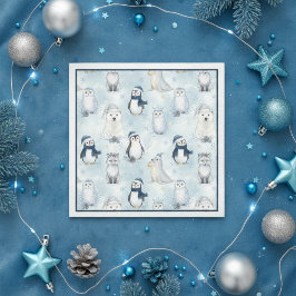 Guardanapo De Papel Animais Árticos de Inverno Pinguim e Urso Polar Fo