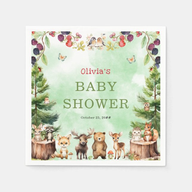 Guardanapo De Papel Animais da Floresta Chá de fraldas de Berry Flower (Frente)