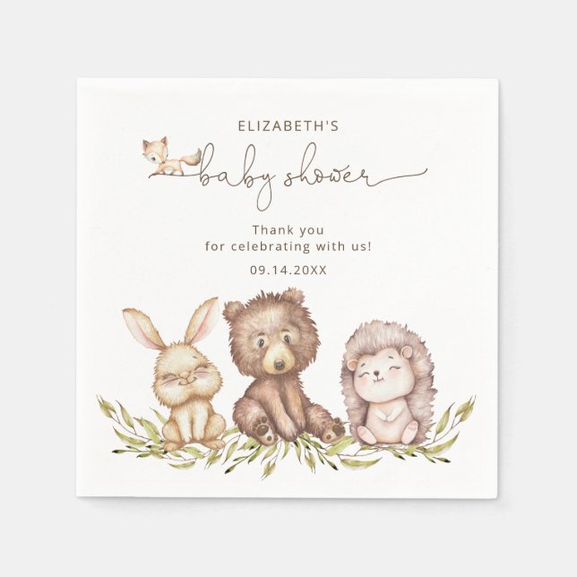 Guardanapo De Papel Animais da Floresta Verde Chá de fraldas Neutro (Frente)