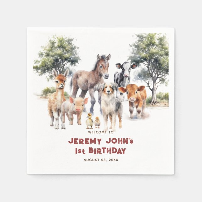 Guardanapo De Papel Animais de fazenda modernos e de festa são bem vin (Frente)