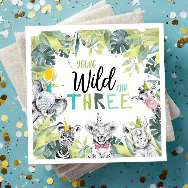 Guardanapo De Papel Animais de festa Safari Jovem Selvagem e Três Aniv (Criador carregado)