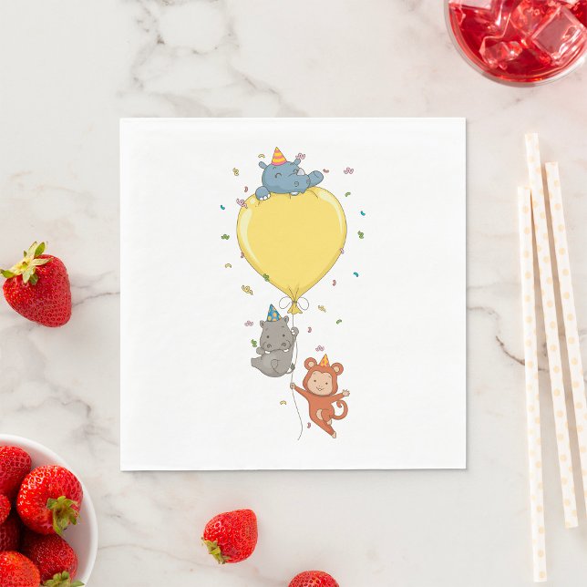 Guardanapo De Papel Animais de Festa Segurando um Balão (Criador carregado)