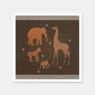 Guardanapo De Papel Animais de Safari Africano Vintage Marrom da Selva