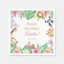 Guardanapo De Papel Animais de Safari em Aquarela Menina Floral Rosa