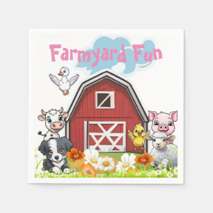 Guardanapo De Papel Animais Divertidos da Fazenda e Margaridas