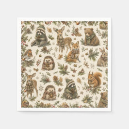 Guardanapo De Papel Animais do Bosque de Inverno e Padrão Botânico de