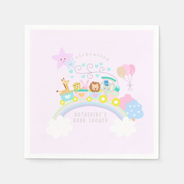 Guardanapo De Papel Animais do comboio Pastagem Rosa (Frente)