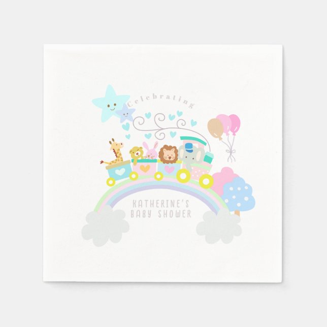 Guardanapo De Papel Animais do comboio Pastas brancas (Frente)