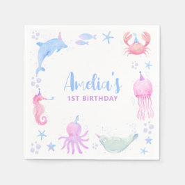 Guardanapo De Papel Animais Do Oceano Sob O Aniversário de criança Do