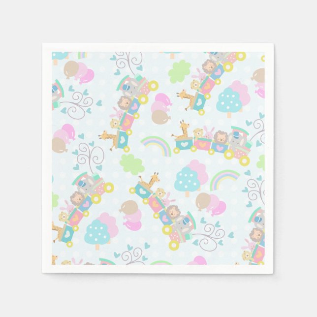 Guardanapo De Papel Animais do trem azul (Frente)