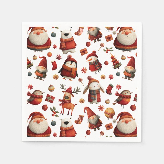 Guardanapo De Papel Animais Festivos Festivos de Natal - Aniversário d (Frente)