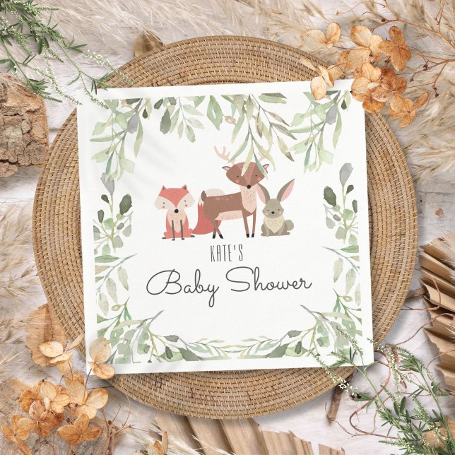 Guardanapo De Papel Animais Fofos da Floresta Sprinkle Baby Shower (Cute Woodland Animals Baby Shower Sprinkle Napkins)