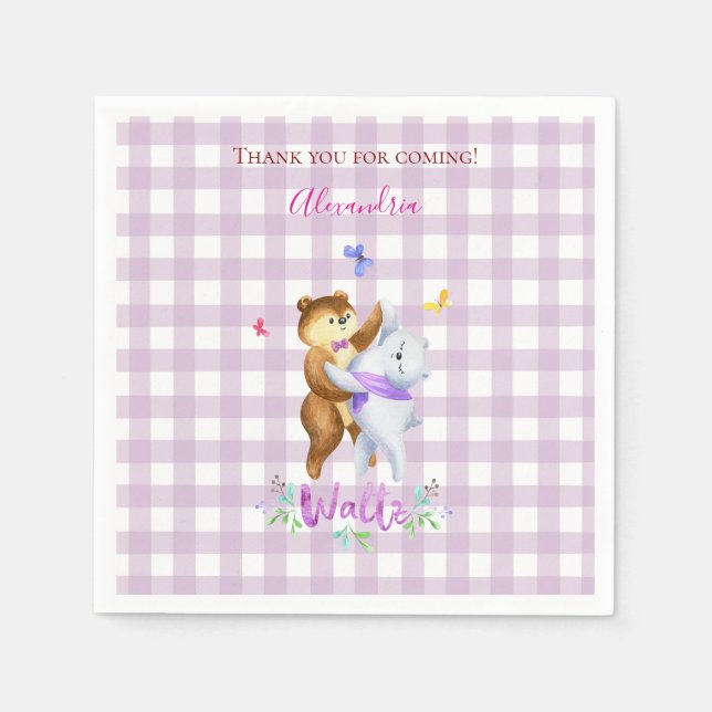Guardanapo De Papel Animais Fofos da Floresta Valsa de Salão Gingham L (Frente)