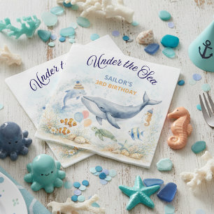Guardanapo De Papel Animais Marinhos do Fundo do Mar Baleia Aniversári