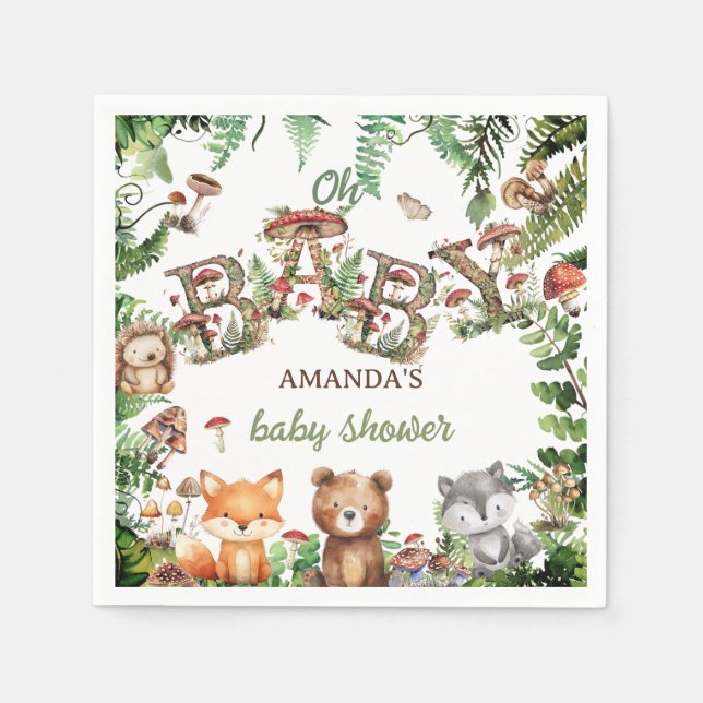 Guardanapo De Papel Animais Rústicos da Floresta Chá de Bebê Botânico (Frente)