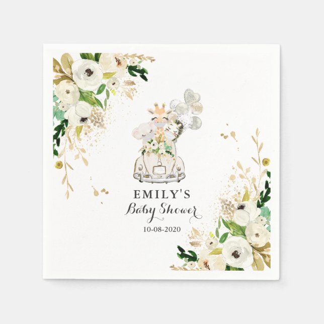 Guardanapo De Papel Animais Safari Dourados De Crença Conduzem Por Chá (Frente)