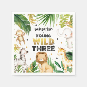 Guardanapo De Papel Animais Safari Jovens Selvagens E Três aniversário
