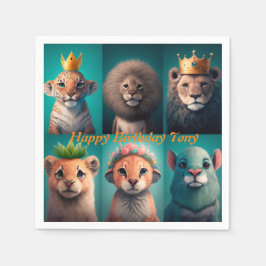 Guardanapo De Papel Animais selvagens brancos vestindo coroa azul