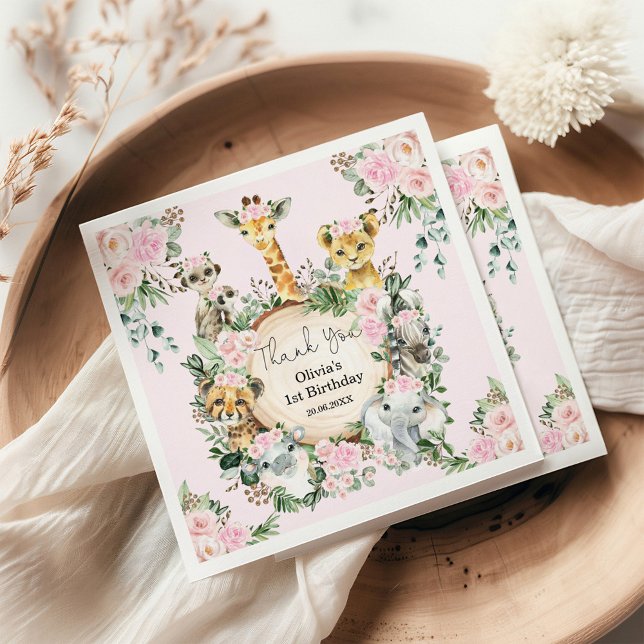 Guardanapo De Papel Animais Selvagens De Safari Rosa Fresco, Favores D (Criador carregado)