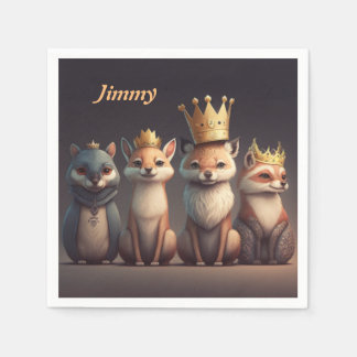 Guardanapo De Papel Animais selvagens e bonitos vestindo coroas