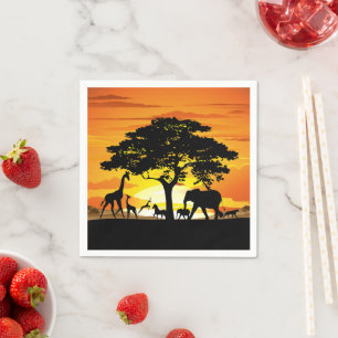 Guardanapo De Papel Animais Selvagens no Sunset da savana africana