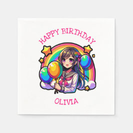 Guardanapo De Papel Anime Girl Colorful Pop Art Birthday Personalizado