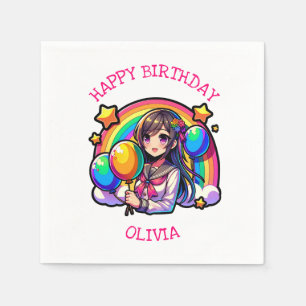 Guardanapo De Papel Anime Girl Colorful Pop Art Birthday Personalizado