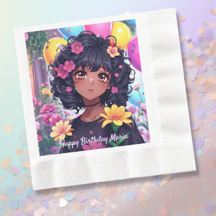 Guardanapo De Papel Anime Girl of Color Personalised Birthday