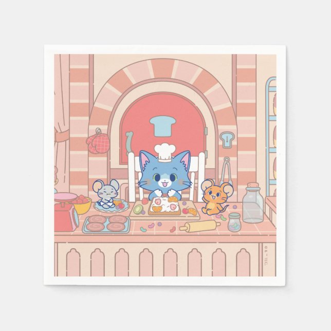 Guardanapo De Papel Anime Tom, Jerry e Tuffy Bakery (Frente)