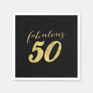 Guardanapo De Papel Aniversário 50 fabuloso preto & Dourado moderno