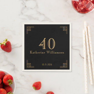 Guardanapo De Papel Aniversário Art Deco Preto Dourado Roaring 20's