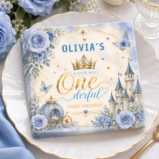Guardanapo De Papel Aniversário Azul Princesa One-derful Primeiro