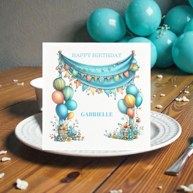 Guardanapo De Papel Aniversário Azul Turquesa Divertido e Fantasioso  (Criador carregado)
