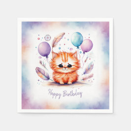 Guardanapo De Papel Aniversário Balões de Gatinho Vermelho Aquarela Fo