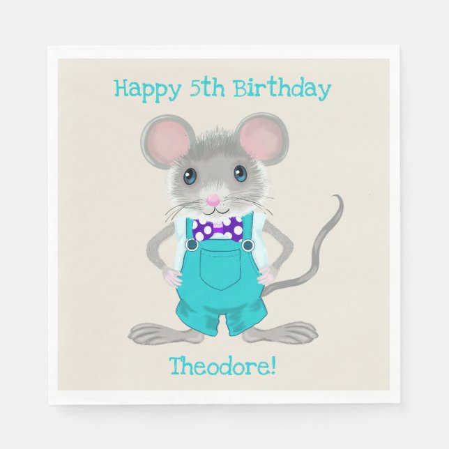 Guardanapo De Papel Aniversário bonito e elegante do rato (Frente)