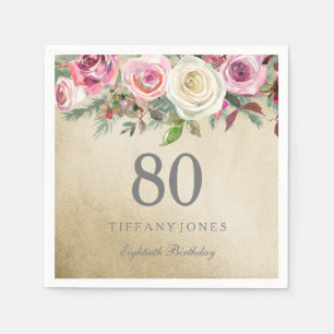 Guardanapo De Papel Aniversário branco do 80 do rosa do rosa da folha