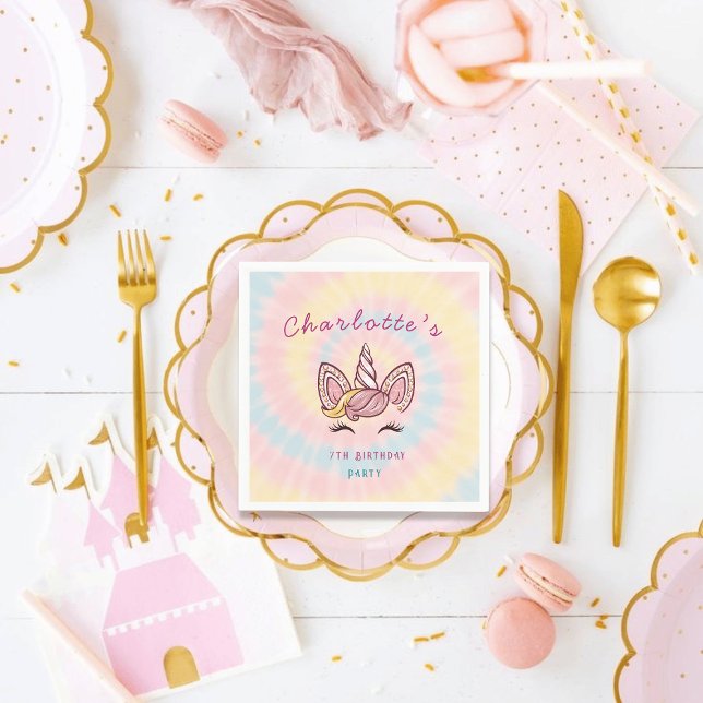 Guardanapo De Papel Aniversário brilhante de ouro de gravata monocórni (Criador carregado)