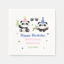 Guardanapo De Papel Aniversário Conjunto do Menino e da Menina Panda