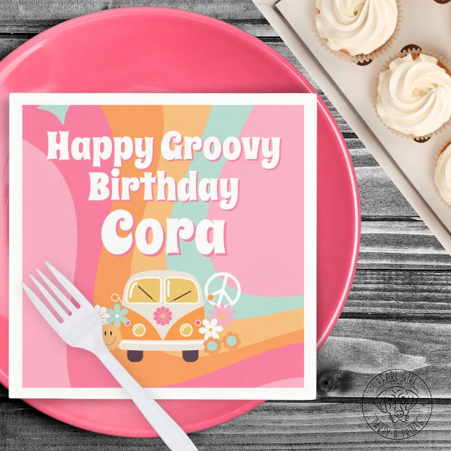 Guardanapo De Papel Aniversário Cor-de-Rosa Groovy (Criador carregado)