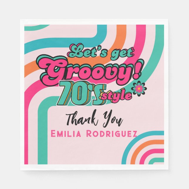 Guardanapo De Papel Aniversário Custom 70's Retro Disco Boogie Groovy  (Frente)
