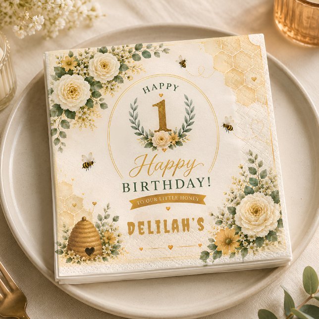 Guardanapo De Papel Aniversário da Abelha Melífera Doce (Criador carregado)