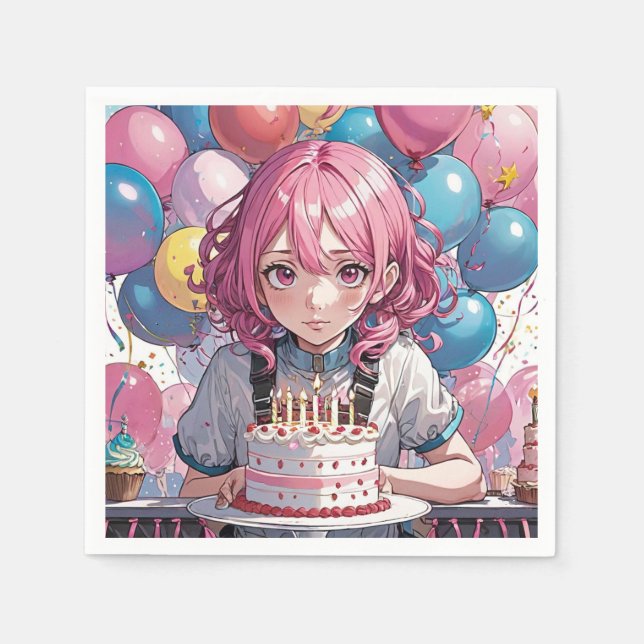 Guardanapo De Papel Aniversário da Anime Girl (Frente)